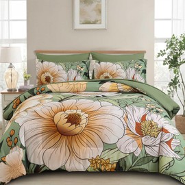 Xruibed King Comforter Set 7 Pieces Green Floral Comforter Set King Size Bed in a Bag Flower Bedding Sets Lightweight Boho Bed Set with Sheet,Pillowcases&Shams for All Season