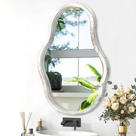 Asymmetrical Hanging Wood Mirror for Wall Irregular Cloud Frame Unique Hanging Mirror Asymmetrical Artistic Mirror Decor Bathroom Vanity Bedroom Living Room Entryway Hallway Large