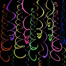 Yamobi Pack of 20 Neon Garlands New Year's Eve, Streamers Birthday, UV Glow Party Garland, Black Light Party Decoration, Fancy Dress Decoration, Neon Streamer, New Year's Eve Decoration