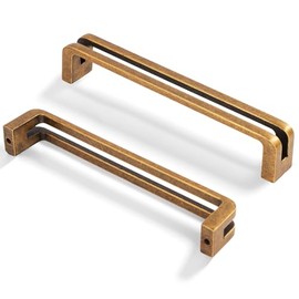 BOZWELL 5 Inch（128mm） Hole Center Antique Brass Heavy Duty Solid Cabinet Pulls, Vintage Brass Square Kitchen Drawer Handles for Cupboard Hardware Handles 6 Pack BZ7600