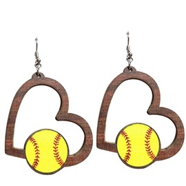 Retro Sports Ball Wooden Dangle Earrings Dainty Baseball Earrings for Women Jewelry(D)
