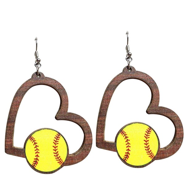 Retro Sports Ball Wooden Dangle Earrings Dainty Baseball Earrings for
