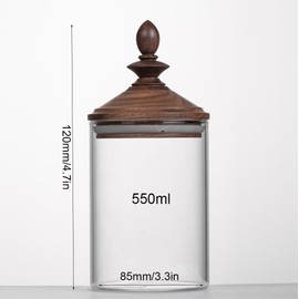AXUYU Coffee Bean Storage, Small Glass Jar with Airtight Retro Wooden Lid, Clear Coffee Bean Container with Spoon, Kitchen Storage Canister for Ground Coffee, Tea, Spice, and More/550ml