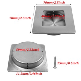 AUXBC 2PCS Square Hidden Concealed Door Pulls, 2-3/4Inch Stainless Steel Recessed Sliding Barn Door Handles, Brushed Nickel Flush Finger Cabinet Drawer Knob