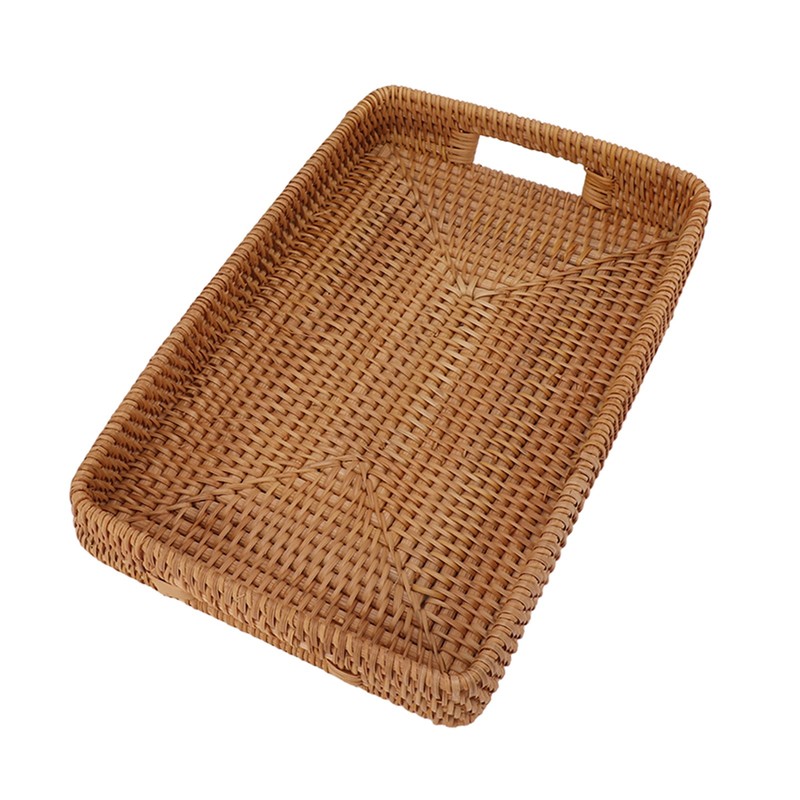 Serving Basket Tray with Handles Rattan Rectangle Large Capacity Durable