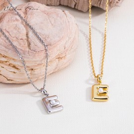 Milan Chiva Bubble Initial Letter Necklaces for Women 14K Gold Plated Puffy Tiny Letter E Necklace Pendant Dainty Adjustable Chain Trendy Choker Jewelry MNS-1018GD