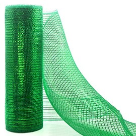 Koopi Green Deco Mesh 10 inch x 10 Yards Each Roll, Set of 2 Metallic Foil Poly Mesh Ribbons for Wreaths, Swags, Craft, Party and Decorating Supplies- 2 Rolls