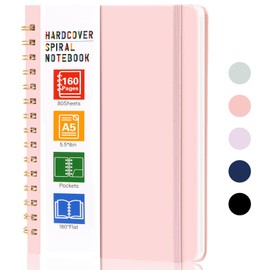 Hardcover Spiral Notebook for Women, A5 Lined Pink Journaling Notebooks for Work, 5.5 x 8in 160Pages Spiral Journal for Writing