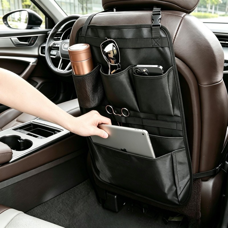 Car Seat Back Organizer with Compartment (Black)