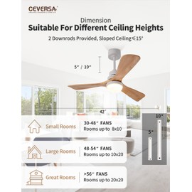 Ceversa 42 Inch Solid Wood Ceiling Fan with Light and Remote Control,3 Blades Real Natural Wooden Ceiling Fan Craftmade Quite for Living Room Bedroom Farmhouse Indoor Outdoor Office