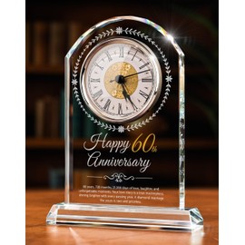 Sttokilly 60th Wedding Anniversary K9 Crystal Quartz Clock,60 Years of Marriage Gift,Happy Diamond Anniversary Decoration Gift,for Parents,Grandparents,Couple