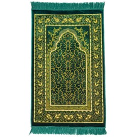 FIRASET Muslim Prayer Rug, Soft Plush Thin Islamic Prayer Mat, Janamaz, Sajada, Praying Carpet, Islamic Gift for Men & Women, Islamic Mat, DarkGreen, Eid & Ramadan Gift with Prayer Beads, 26x43 inch