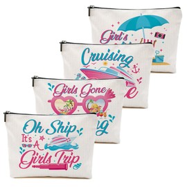 4 PCs Cruise Vacation Cosmetic Bag Girls Trip Gifts Favors, Cruise Gifts Cruise Ship Makeup Bag, Beach Gifts Weekend Bag, Friendship Gifts for Women Girls Sister, Summer Cruise Beach Survival Kit Bag