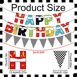 Racing Car Birthday Banners, Pre-Strung Racing Car Themed Happy Birthday Banner with Checkered Pennant Flag Baby Shower and Themed Party Favors and Decorations