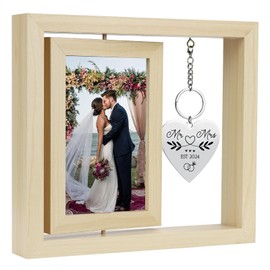 Wedding Gifts for Couples,Rotating Floating Wedding Picture Frame 4x6,Bridal Shower Gifts, Bride gifts, Engagement Gifts for Mr and Mrs,Couple Gifts, Bachelorette Gifts for Bride (Natural Wood)