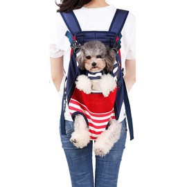 Lifeunion Legs Out Dog Carrier Backpack Hands-Free Adjustable Pet Travel Carrier for Small Medium Dogs Cats Motorcycle Hiking Walking (Red and Blue Stripes)