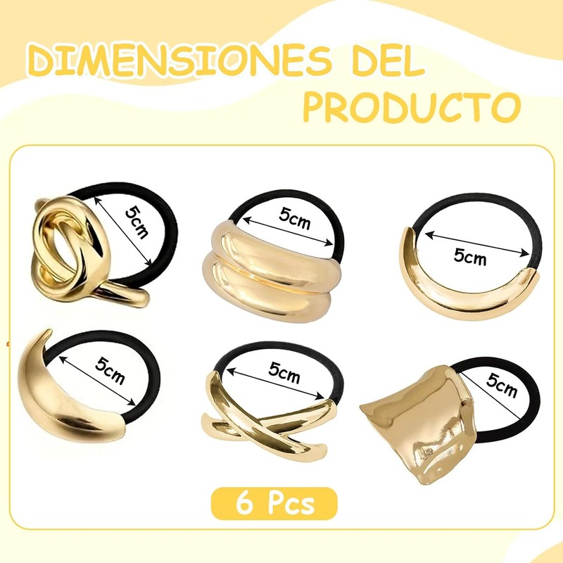 6 Pcs Doradas Hair Ties Accesorios Mujer, Retro Elástico Ligas
