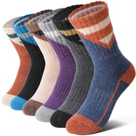 Anlisim Merino Wool Hiking Socks for Boys Girls Thermal Warm Winter Socks for Thick Boots 6 Pairs, Irregular stripes, 12-15 Años