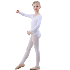 FONLAM Ballet Leotard Girls Ballet Clothing Gymnastics Leotard Girls Long Sleeve Gymnastics Leotard Dance Jersey Children, White, 160