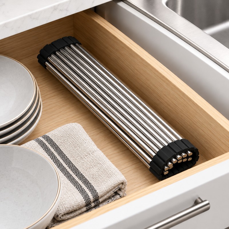Triangle Sink Drying Rack for Kitchen Organization – Foldable Metal