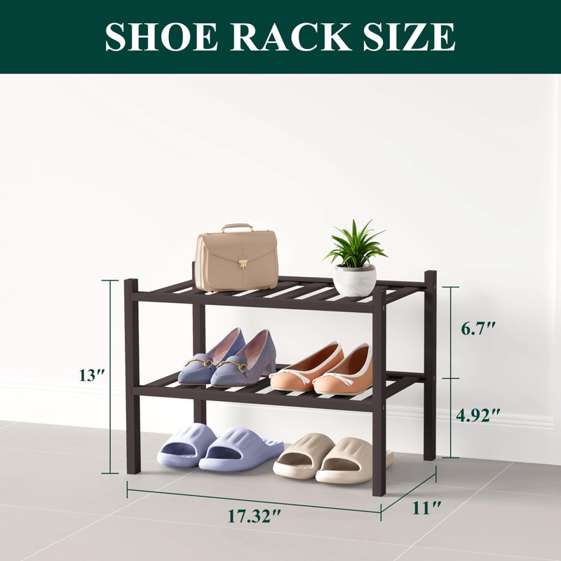 Smiry Bamboo Shoe Rack for Closet, 2 Tier Small Wooden