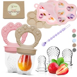 O’doe Silicone Baby Popsicle Molds & Baby Food Feeder with 1 Clip, 2 Pack Freezer Tray with Lid, 2 Breastmilk Popsicle Molds for Teething Relief, BPA Free, Includes 3 Extra Teething Pacifiers & Toys