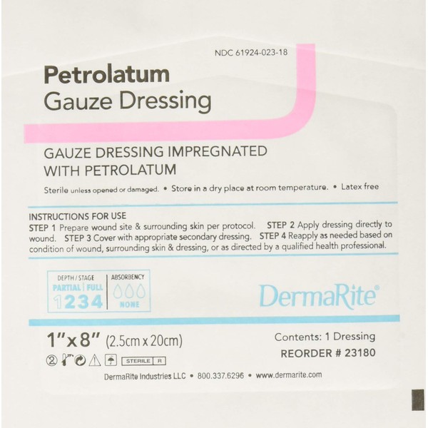 Dermarite Industries Petrolatum Gauze Dressing, 1x8, 50 Count
