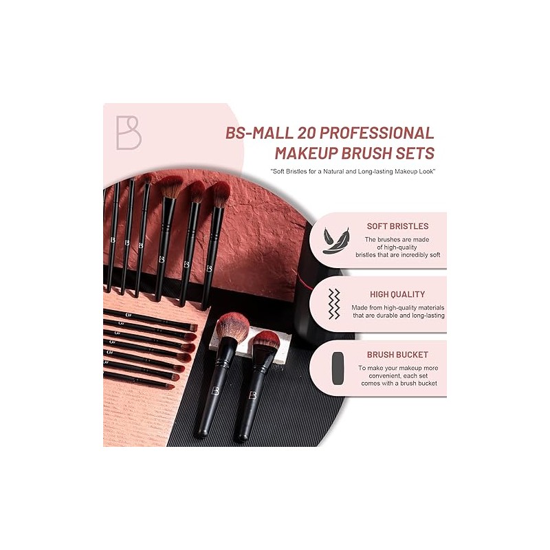 BS-MALL Set de Brochas de Maquillaje Profesional 20 Pcs Premium