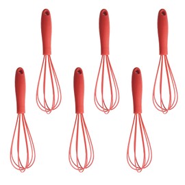 6Pcs Silicone Whisk, Mini Whisk Set, Small Whisks For Cooking, Hand Milk Frothers, For Non-Stick Cookware,Egg Beater Perfect For Blending,Whisking,Beating,Frothing & Stirring (Red)