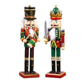 2Pcs Christmas Wooden Nutcracker Soldiers, 30cm Wood Painted Nutcracker Hanging Christmas Decor, Nutcracker Toy for Home Fireplace Festive Traditional Christmas Tree Party Decoration(size:30cm)