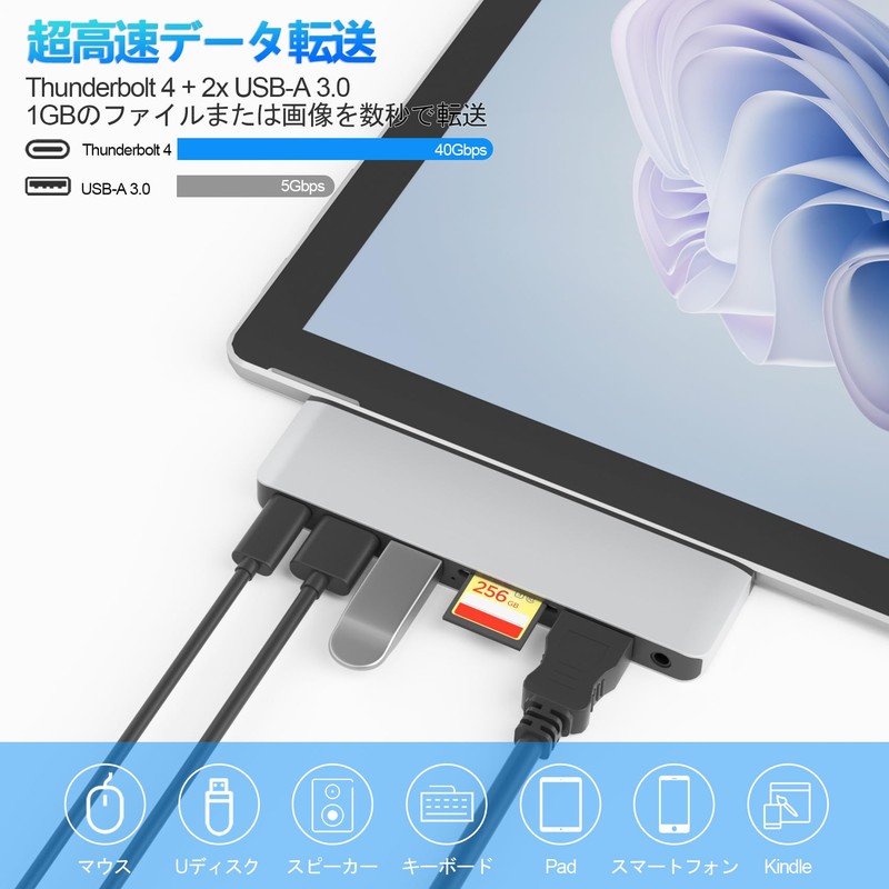 Surface Pro 9 Hub 4K HDMI, USB-C Thunerbolt 4 (Video+Data+100W