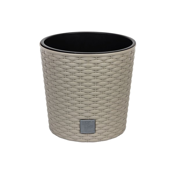Plastic mocca beige round low flower pot 25 cm Rato