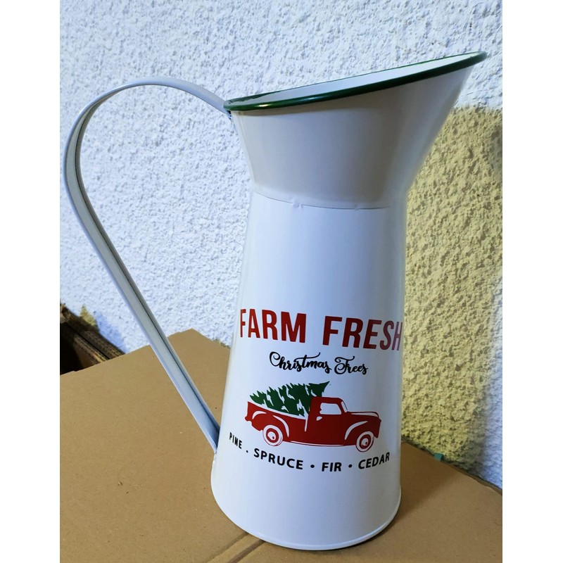 Farm Fresh Large Xmas Metal Jug Christmas Festive Themed 26cm