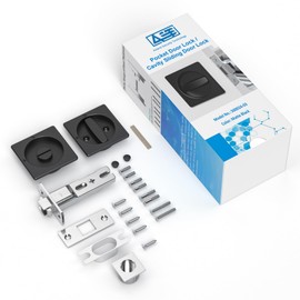 AST Square Pocket Door Lock with Edge Pull, Sturdy Privacy Bifold and Cavity Sliding Door Lock with Flush Pull, Replacement Hardware with Latch, Made of Zinc Alloy, Matte Black