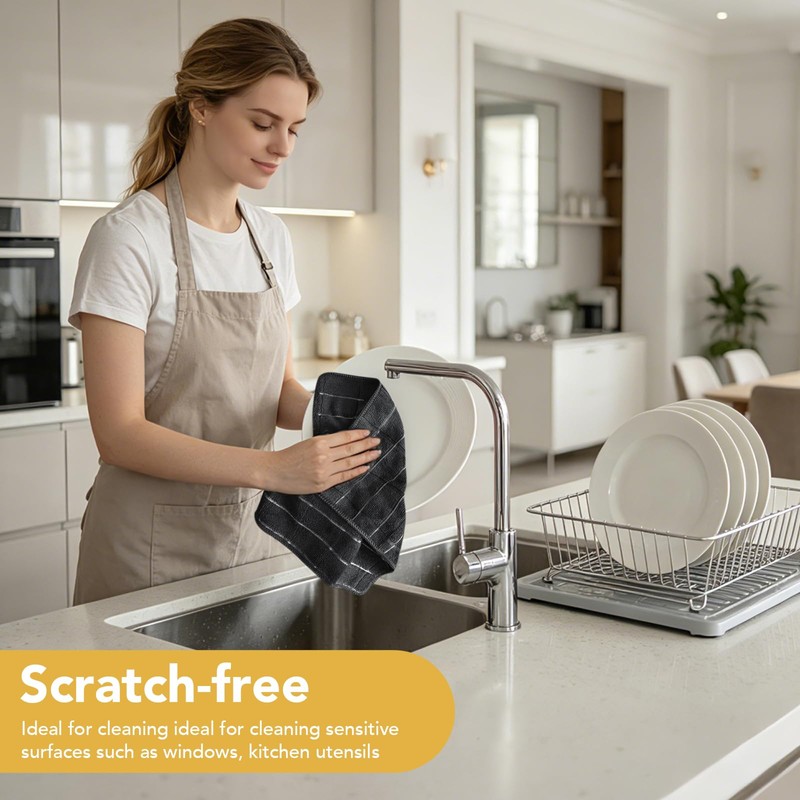 VIVOTE Microfibre Cloth Black Dish Cloths for Washing Up Cleaning