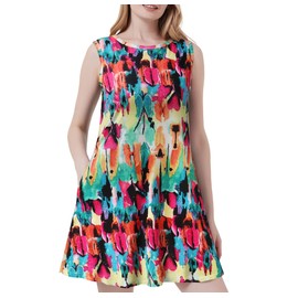 Scotamalone Summer Dresses for Women Beach Floral Tshirt Sundress Sleeveless Pockets Casual Loose Tank Dress Colorful