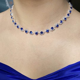 Wedity Wedding Crystal Necklace Earrings Set Bride Choker Necklaces Wedding Jewelry for Women and Girls (Blue)