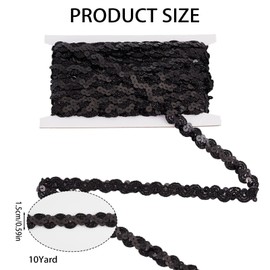 letsinstyle 2Pcs 5 Yards 0.59 Inch Wide Elastic Sequins Ribbon, Paillette Sequin Stretch Trim, Black Decorative Trimming for Crafts Sewing Clothes Home Party Decoration