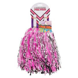 POM POMS Pack of 2 Pompom Pink Blue Purple BATONS Party Fancy Dress Cheerleader (Pink White)