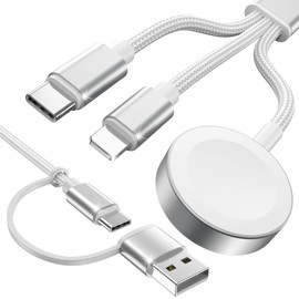 Amasuki White-Upgraded 3 in 2 USB C Cable for Watch Charger Phone Charger USB C Multi Fast Charging Cable Compatible with Watch Ultra/SE/10/9/8/7/6/5/4/3/2/1 & Phone 16/15/14/Galaxy S23-4FT