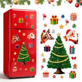 Magnetic Christmas Tree Fridge Magnets Decorations - Indoor Xmas Holiday Decoration Set with Santa, Reindeer, Reusable Festive Stickers for Fridge, Car, Metal Door, Mailbox & Home Kitchen Decor