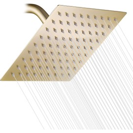 GGStudy Square 6 Inch Stainless Steel Shower Head High Pressure Rainall Shower Head Brushed Gold Ultra Thin Design-Best Pressure Boosting