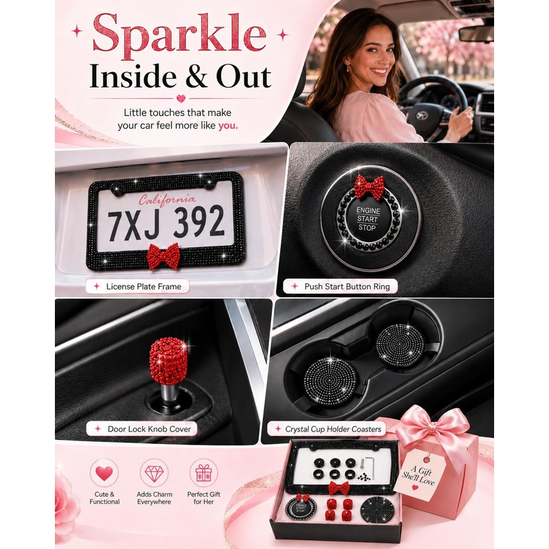 1 Pack Bling License Plate Frames for Women with Bow,
