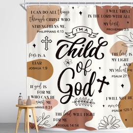 Homewelle Brown Abstract Bible Verses Shower Curtain Scripture Christian Boho Mid Century Inspirational Quotes 60Wx72H Inch Minimalist Geometric Plant Waterproof Polyester Fabric Bathroom Bathtub