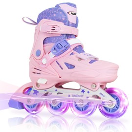 Nattork Inline Skates for Girls and Boys Kids, 4 Sizes Adjustable Inline Skates with Light up Wheels, Illuminating Beginner Roller Skates for Kids & Adult Youth Teal Age 10-12 Size 5 6 7 8