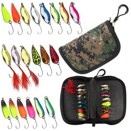 Fishing Accessories Trout Spoon Set, 20 Pieces Artificial Bait Spinner Fishing Set with Carry Bag Trout Bait Set for Trout Bass Pike Zander