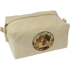 'Dachshund Love Note' Canvas Wash Bag/Makeup Case (CS00043589)