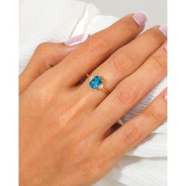 YoTreasure London Blue Topaz & White Topaz Promise Ring Solid 14K Yellow Gold Jewelry Gift for Women