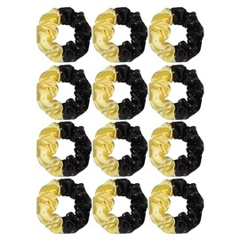 Cheerleader Hair Scrunchies, 4.5 Inches, 12 Pack, Satin Silk Ponytail Holders (Yellow/Black)
