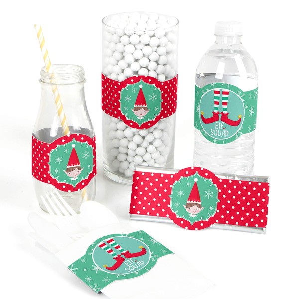 Big Dot of Happiness Elf Squad - DIY Party Supplies - Kids Elf Christmas and Birthday Party DIY Wrapper Favors and Decorations - Set of 15
